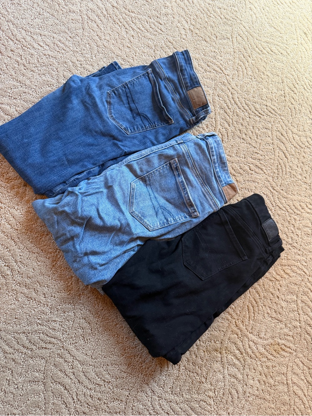 American Eagle Outfitters Slim Straight Jeans in Dark Blue, Light Blue & Black